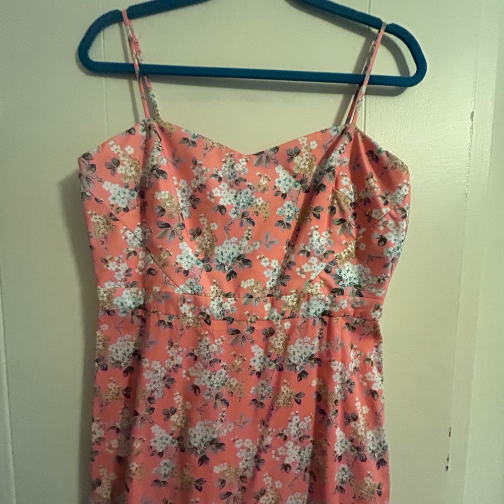 J Crew Original Liberty fabric, midi dress with spaghetti straps, ruffled bottom
